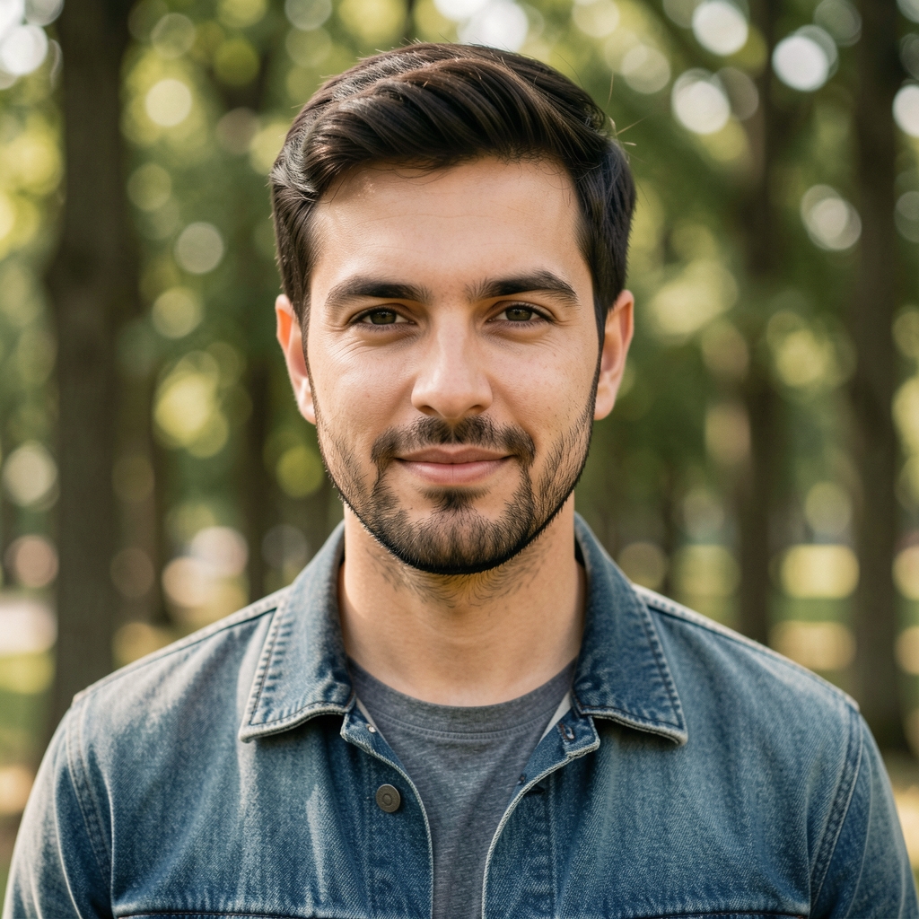 Portrait of Tobias Marsden, contributor to Olareno Letters, photographed outdoors with trees visible behind